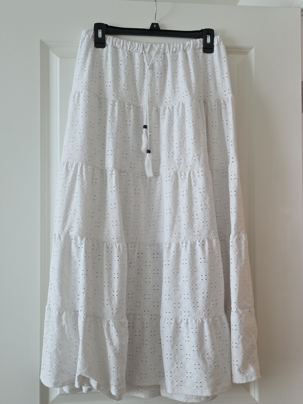 Eyelet Tiered Midi Skirt Womens M Melissa Paige Preppy Cottage Core Wester Chic